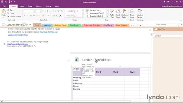 onenote embed excel table